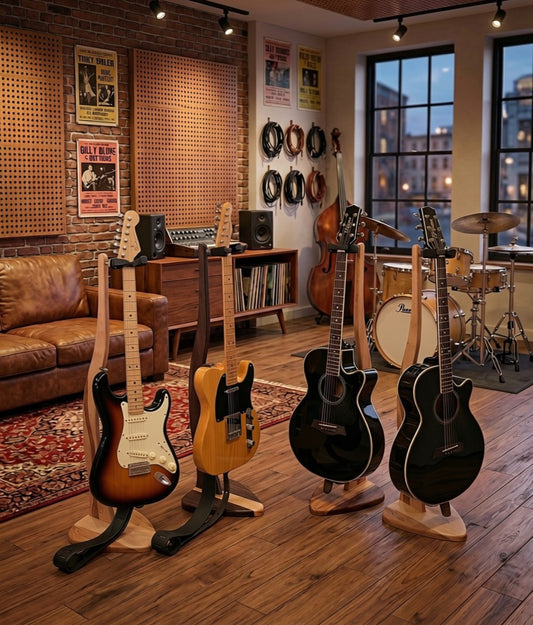 Élégant et sécuritaire : Le Support à Guitare Haut de Gamme en Bois Massif